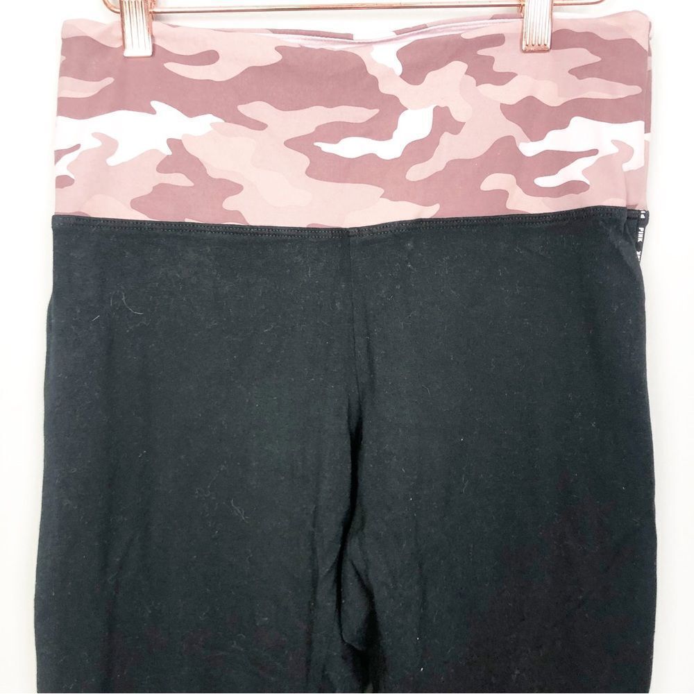 VICTORIA’S SECRET PINK | Black Yoga Leggings Blush Pink Camo Waistband Women’s L - Picture 3 of 10
